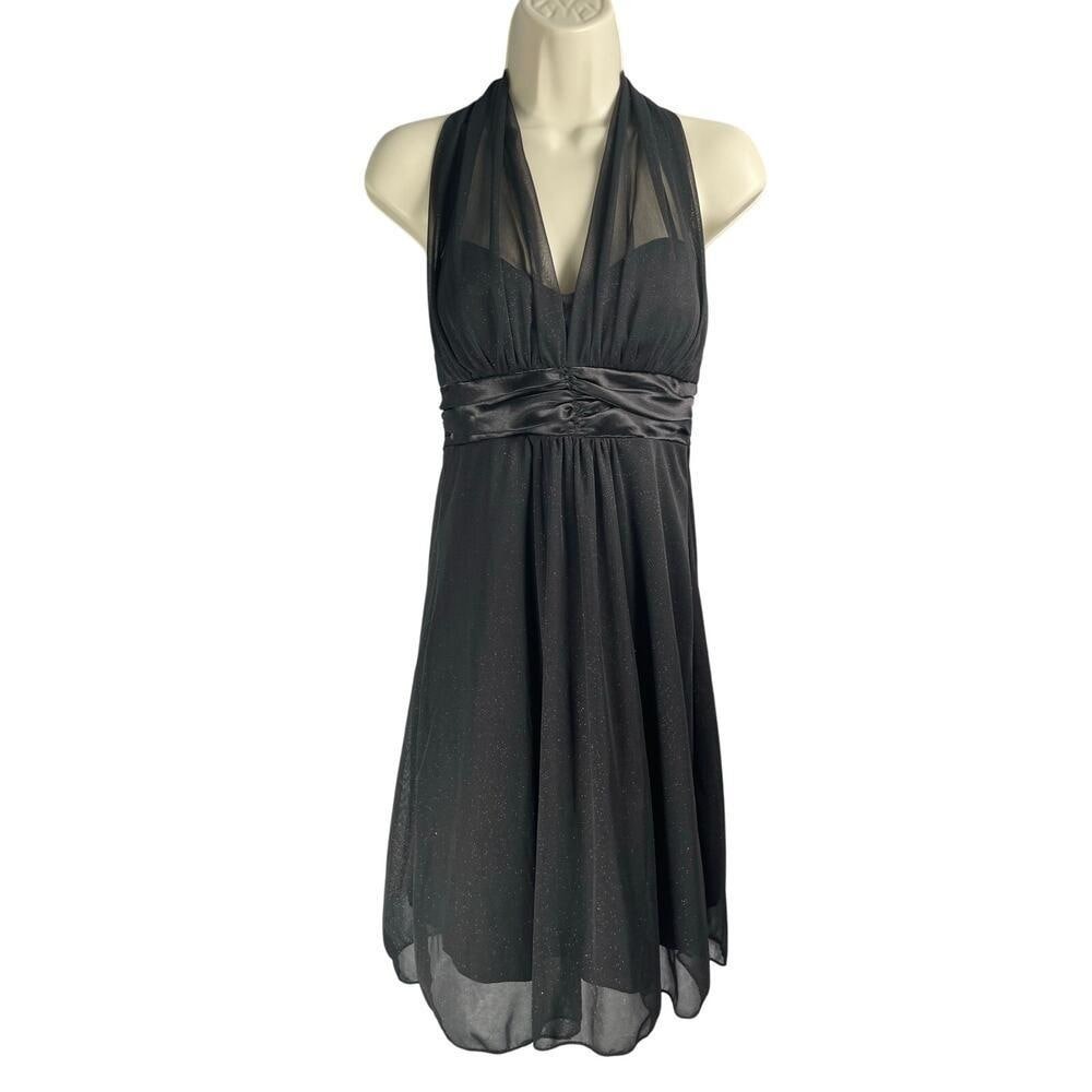 Speechless Dress M Black Sparkle Halter Empire Bow Sheer Y2K Grunge NYE‎ Event